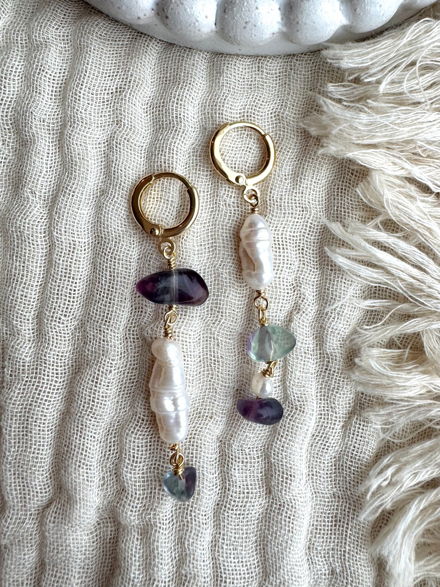 Stórir perlu og fluorite lokkar