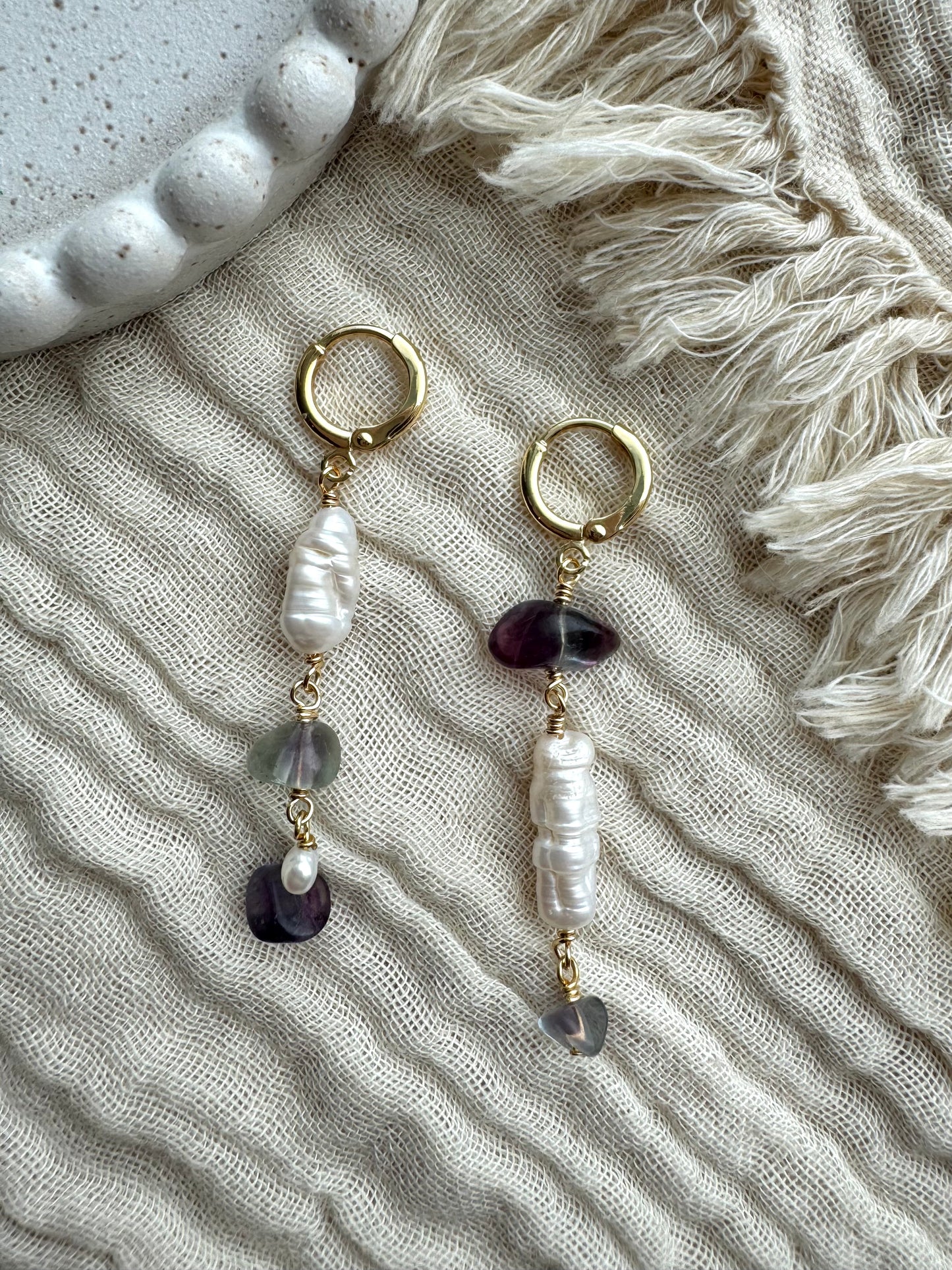 Stórir perlu og fluorite lokkar